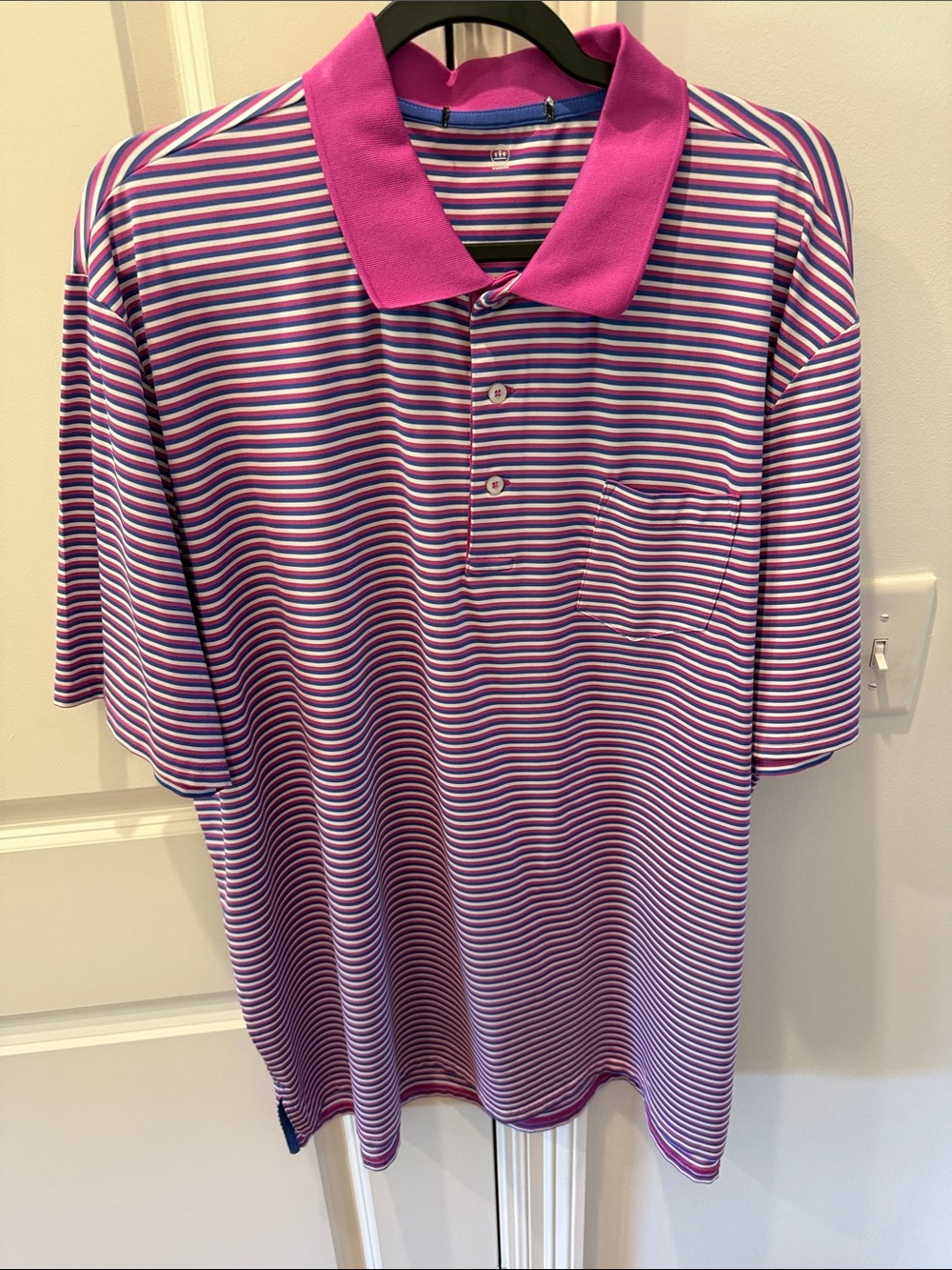 Men's Striped Polo Shirt in Pink and Purple - Classic Short Sleeve